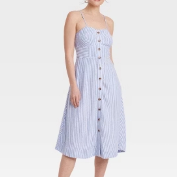 NWT Universal Thread Blue White Stripe Gauze Midi Dress Size XL - Picture 1 of 11